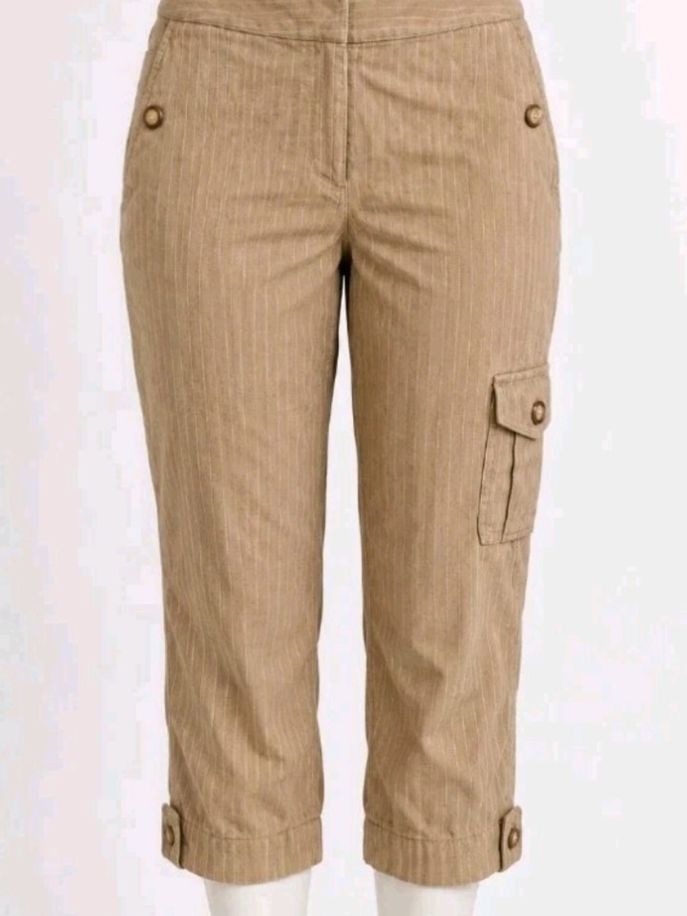 J. Jill Tan Pinstripe Cargo Capris with Button Tabs
